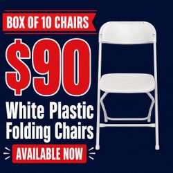 10 white plastic folding chairs