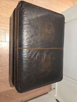 Vintage Brown Leather embossed ottoman with storage