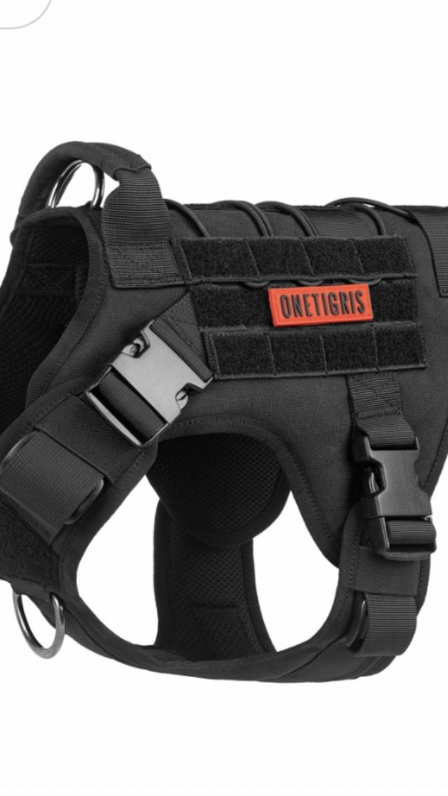 OneTigris Tactical Dog Harness - Fire Watcher Comfortable Patrol Vest (Black, Medium