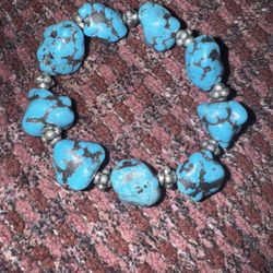 Vintage Turquoise Chunky Stone Stretch Bracelet 