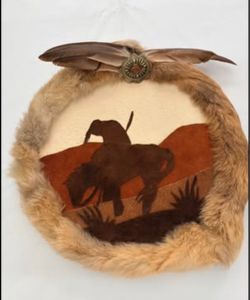 Native American Warrior Fur-Trimmed Leather Wall Art