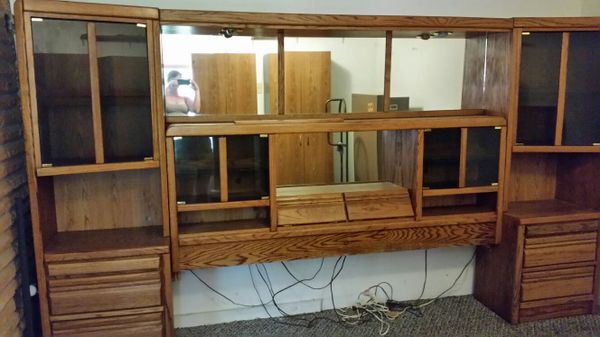 SOLID OAK KING SIZE HEADBOARD WALL UNIT for Sale in ...