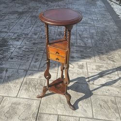 Vintage Wooden Georgian Victorian-Style Mahogany Pedestal Plant Stand 2-Drawer Table