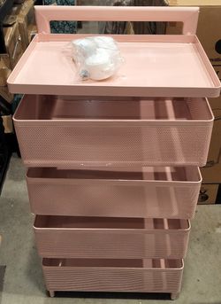 5 tier Rolling utility cart with wheels/ pink/ metal/ new open box with packing 👍👍