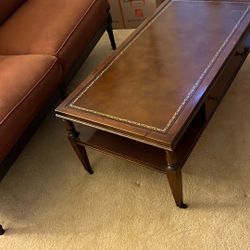 Coffee Table, All Wood, Leather Top Insect