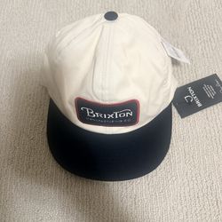 BRIXTON Manufacturing Co. Off White Black Rim Snap Back Cap NEW