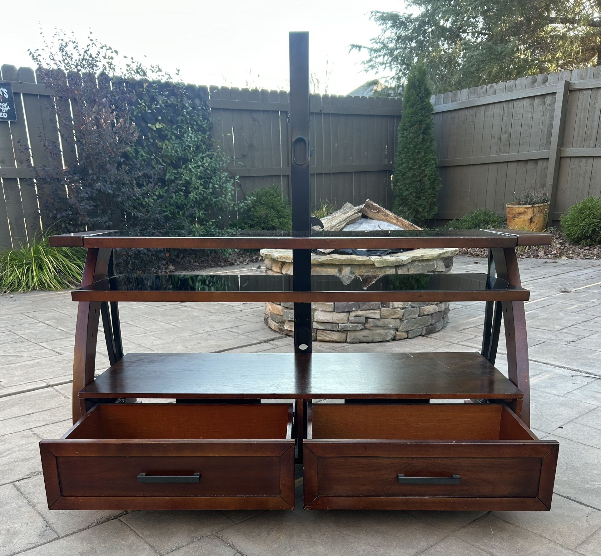 Entertainment Center & TV Console w/ Mount, Solid Wood w/ Glass Shelves, fits 70” TV. OBO!