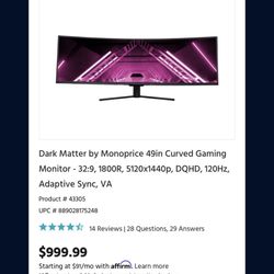 49 Inch Curved Gaming Monitor