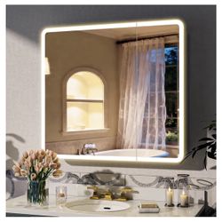 New in the box 36 x 32 LED Bathroom Medicine Cabinet Mirror, Adjustable Shelves, Silver Aluminum Cabinet, Anti-Fog Stepless, Easy to Install(Wall Moun