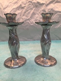 Beautiful detailed pewter candlestick holders Vintage