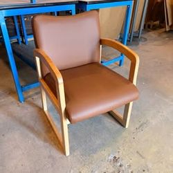 Brown Office Guest Chair with Wood Frame & Armrests