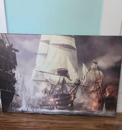 Vintage nautical wars/pirate sail boat, canvas print 24x 36"