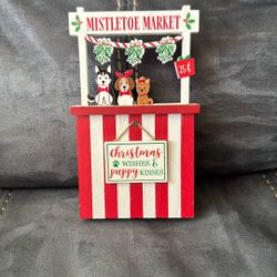 Mistletoe Market Christmas Wishes & Puppy Kisses Dog Holiday Wood Sign Decoration