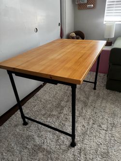 IKEA wood table / desk with black metal base