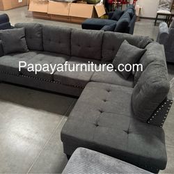 New! Grey Sectional Sofa With Tufted Buttons, Sofa, Sectional, Ash Grey Sectional, Small Living Room Sectional, Apartment Sofa, Couch, Sectionals, Sof
