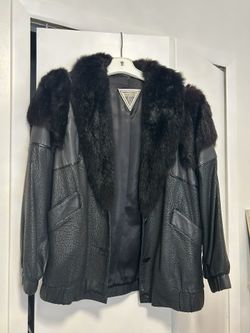 Black Leather With Fox Trim Coat…..Best Offer
