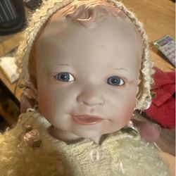 Porcelain Hand Painted Doll In Yellow 