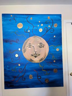 Painting on Canvas Moon and Stars Art Decor