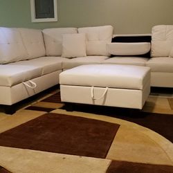White Leather Sectional and Storage Ottoman *BRAND NEW-IN-BOX*