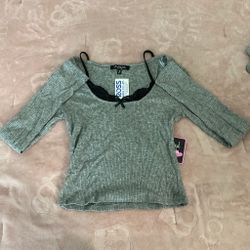 Women Grey and Black Off The Shoulder Top