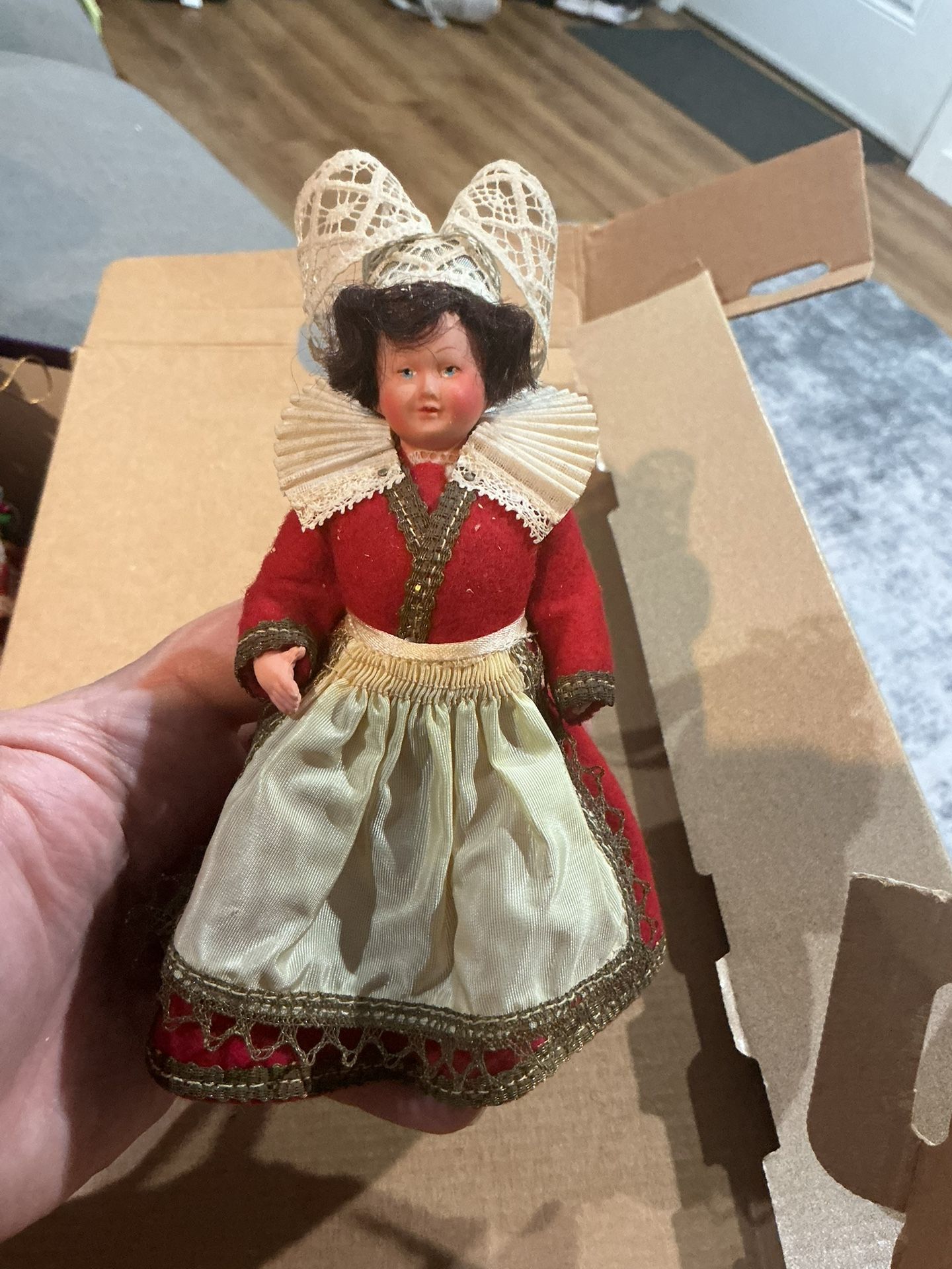 1930s French Bretagne Doll Le Minor Bretagne Souvenir Dollhouse Dolls  Lace Hat -6”