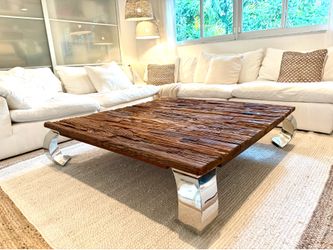 RUSTIC COFFEE TABLE WITH STAINLESS LEGS- 59”