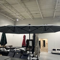 15ft Large Patio Umbrella with Solar Lights, Outdoor Double-Side Rectangular Umbrella, Backyard Pool Umbrella with LED Light for Deck, Outside, Market