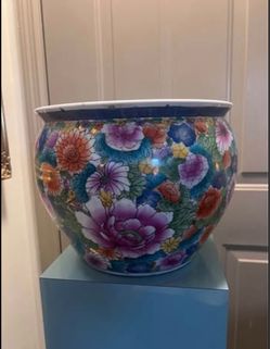 Large Chinese Porcelain Fish Bowl Planter