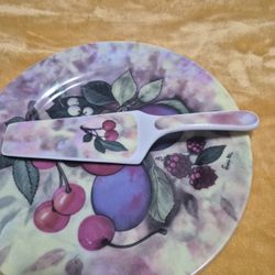 Beautiful Fruit Pattern Glass Cake Plate 
