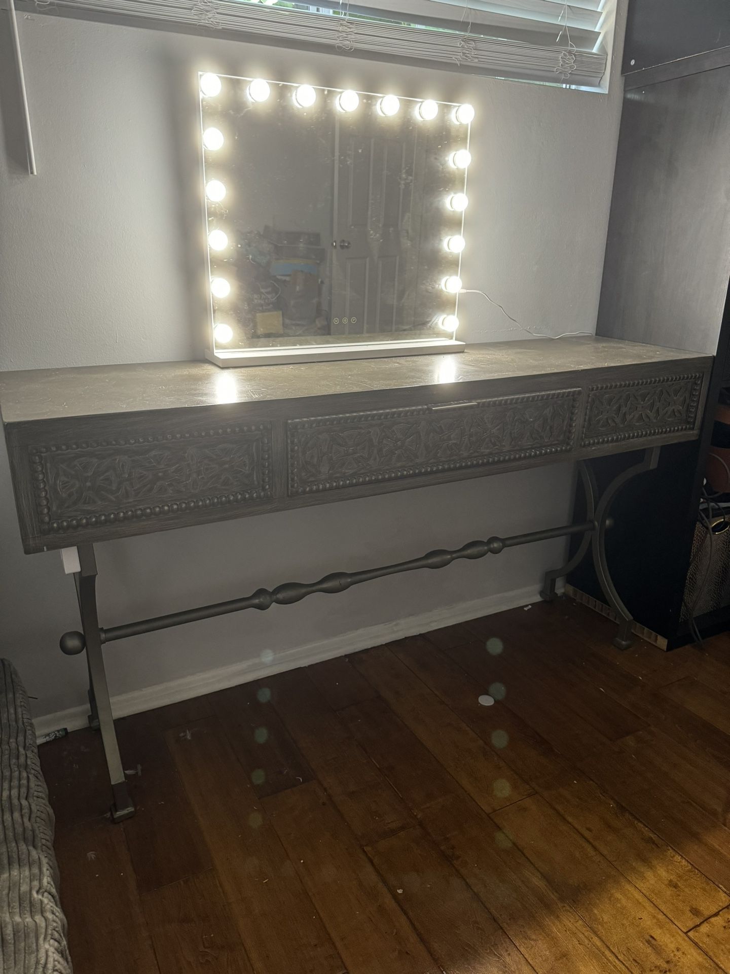 Vanity Table Real Wood Drawer Grey