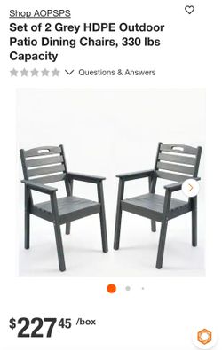 Set of 2 Grey HDPE Outdoor Patio Dining Chairs