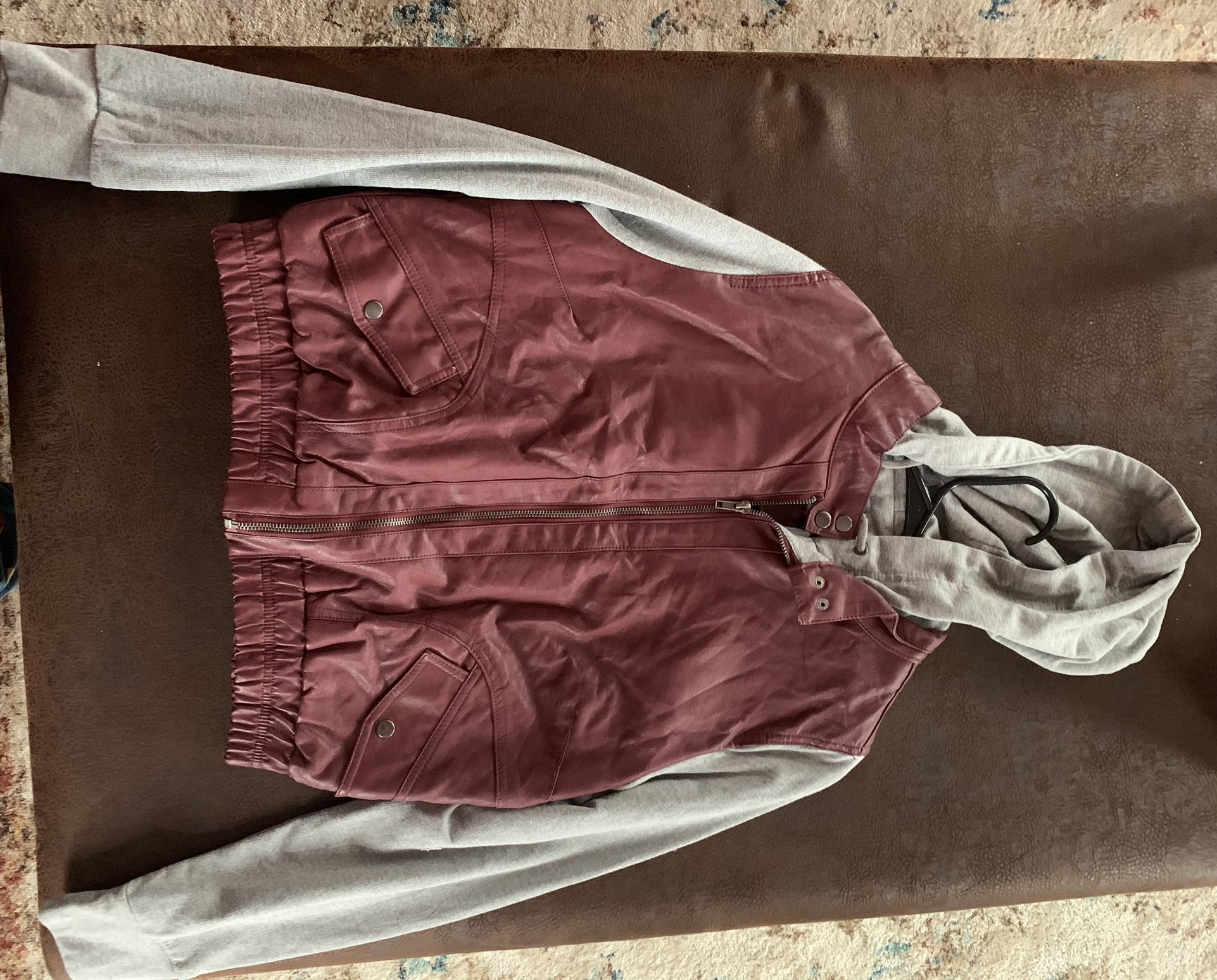 Red Faux Leather Bomber Jacket