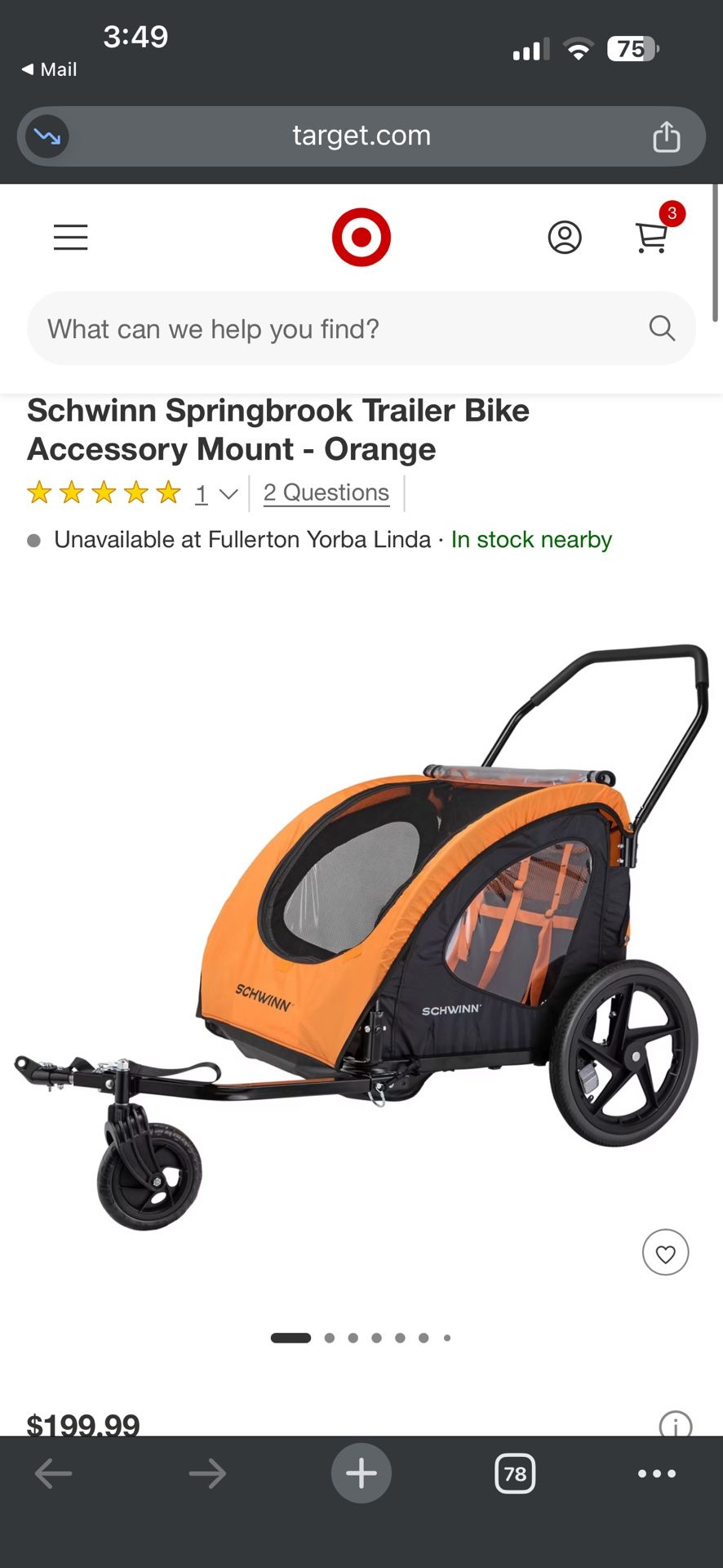 Schwinn Springbrook Trailer Bike Accessory Mount - Orange