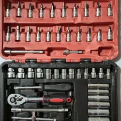 Socket Wrench 53 Pieces Set Drive Socket Set with 1/4 Inch Ratcheting Wrench Plastic Storage Case, 6 inches tool