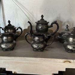 Antique 6-Piece Vintage Quadruple Plated Silver Tea Set