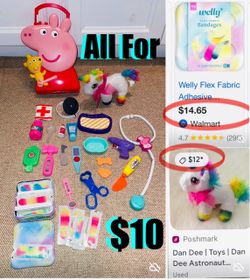 $10 Peppa Pig 🐷 Doctor/Vet Case & 20 accessories,Bandages Case water change colors & plushie 🦄