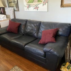 Blue Leather Sleeper Sofa-Queen 