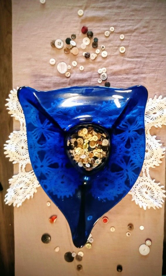 Vintage Blue Glass , Decorative Bowl