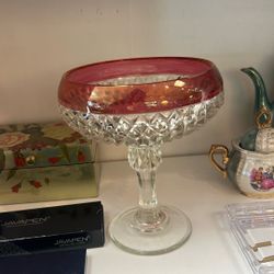 Vintage Indiana Glass Diamond Point Ruby Red Flush Candy Dish