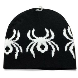 Y2K Spider Beanie One Size Black White