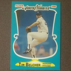 1990 Fleer Tim Belcher Los Angeles Dodgers L.A. #2 Award Winners Pitcher Baseball Card Vintage Collectible Trading Sports MLB Major League