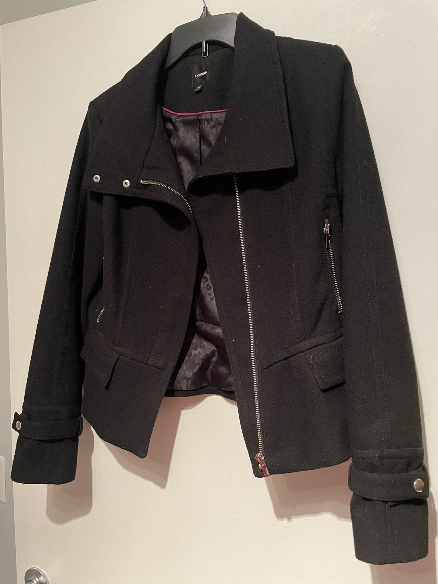 Express, Black Jacket With Leopard Lining, Size Medium