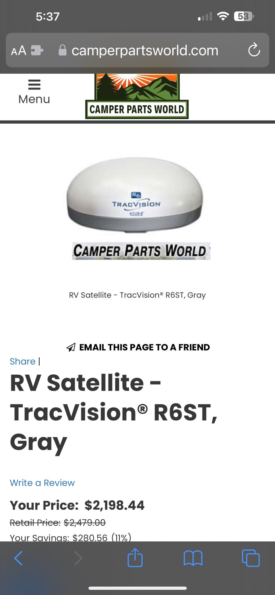 TracVision R6ST RV, Semi, Boat Mobile Satellite TV