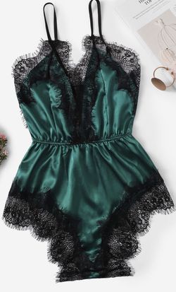 Satin Lace Trim Romper BodySuit