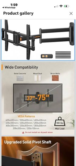 Perlegear Corner TV Wall Mount Long Arm TV Mount Bracket for 37-75 Inch TVs Full Motion Wall Mount with 32.37” Extension & Swivel Articulating Arm & T