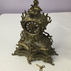 Brass  Bronze  Poland  Mantle Clock  Hand Crafted  1970s  Vintage Vtg Includes Key   