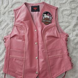 Pink Leather Moto Vest