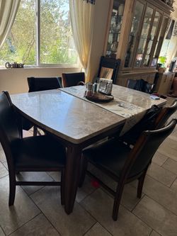 Marble Top Dining Table with 6 Chairs
