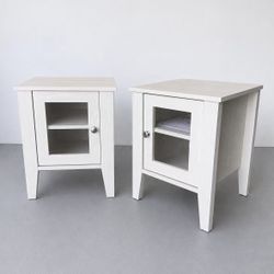 New In Box Set Of 2 Bedside Cabinet Nightstand Organizer With Door And Shelf Off White Side Table 