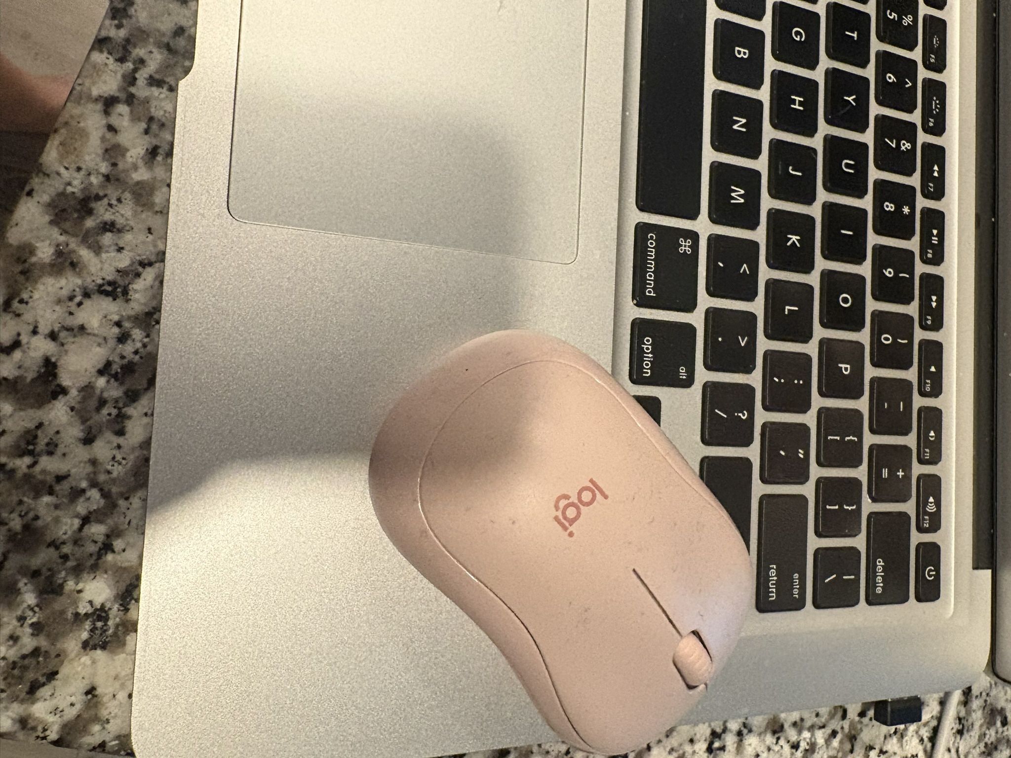 MacBook With Charger And Mouse